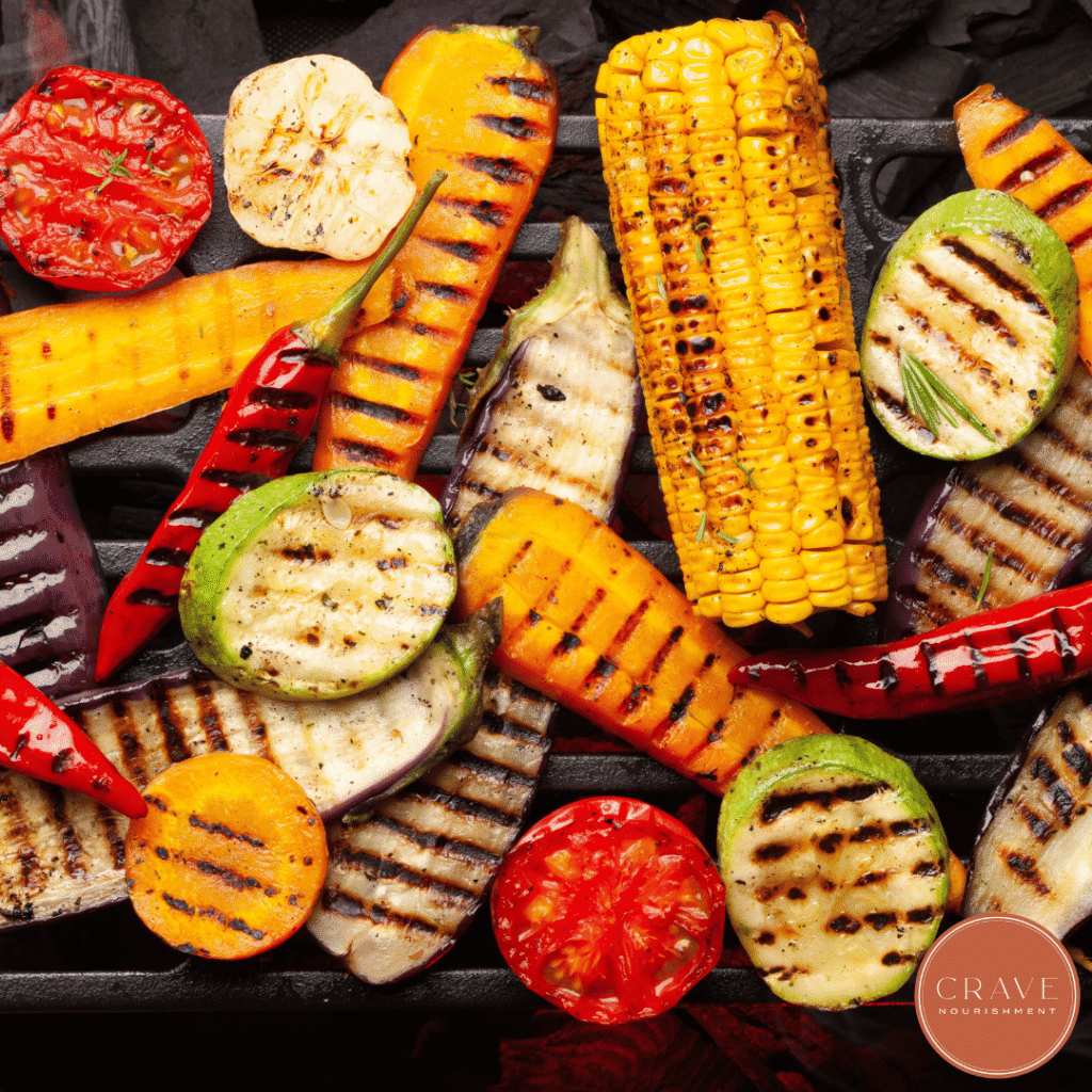 Load up on grilled vegetables, leafy green salads, fresh berries, watermelon, tomatoes, cucumbers, peppers, and other seasonal produce. These foods are naturally rich in fiber, antioxidants, vitamins, and phytonutrients that help support your body's natural inflammatory response and digestive health.