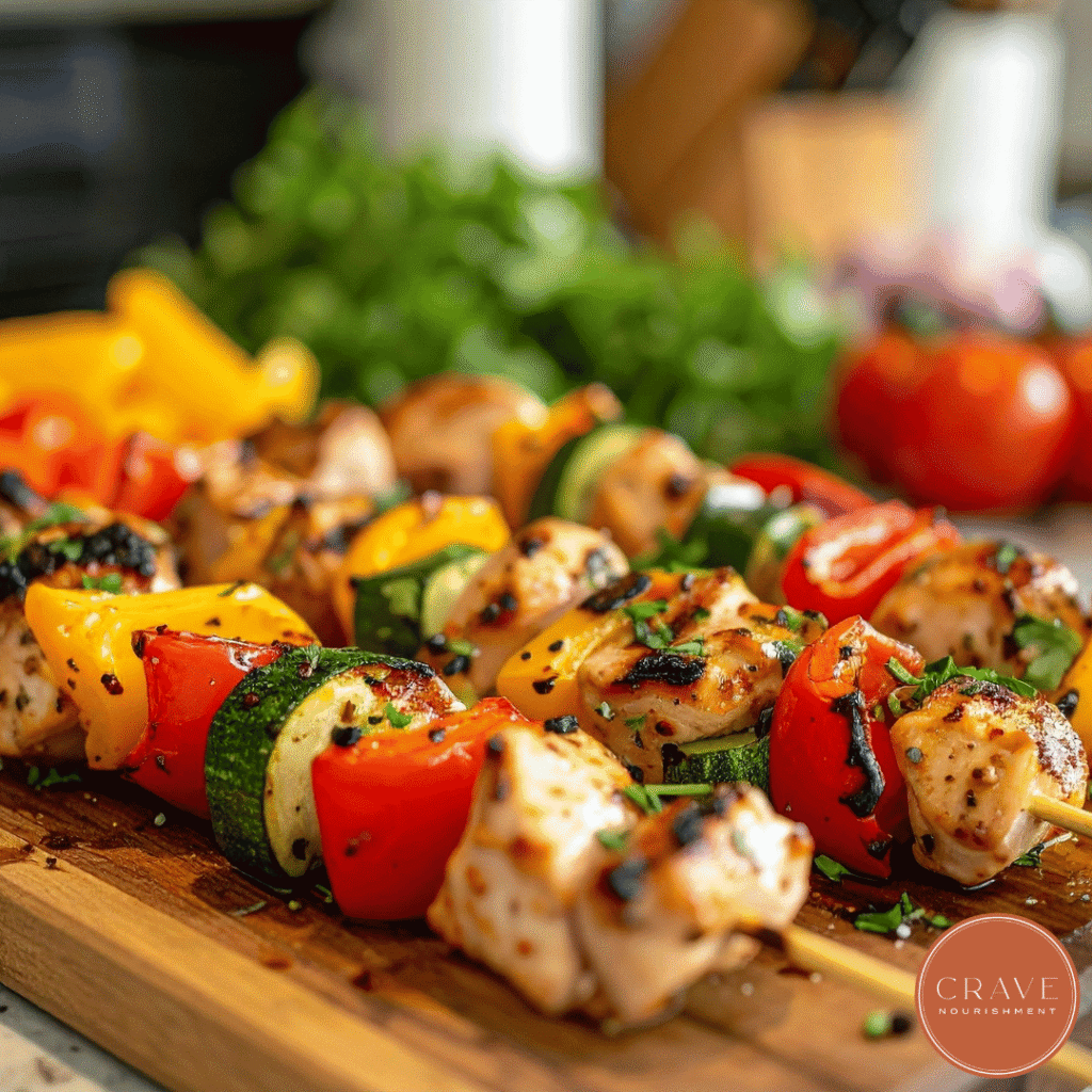 Easy grilled chicken skewers are a crown pleasing favorite. 