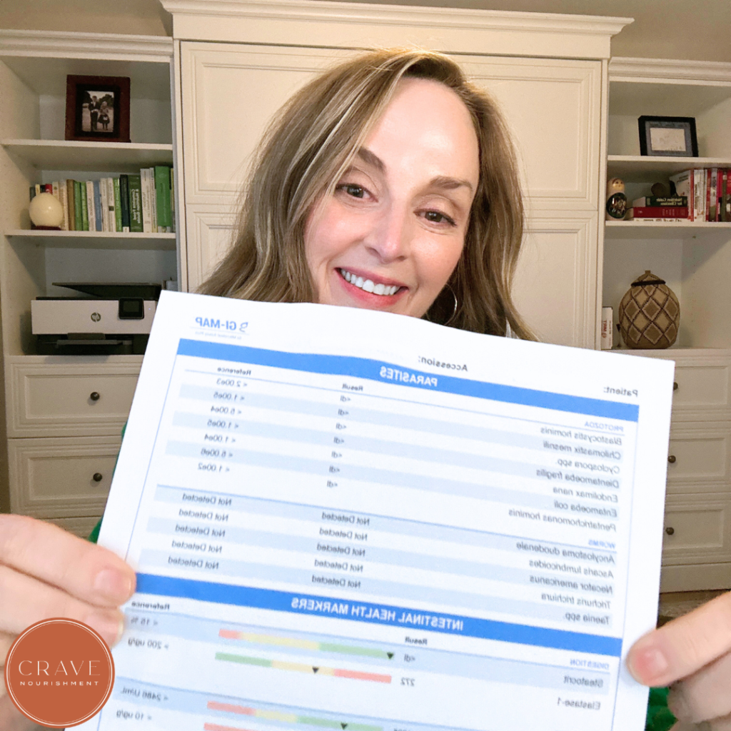 The GI-MAP test evaluates gut health and microbial balance.
This test can help uncover gut infections, dysbiosis, inflammation, and digestive imbalances that may be contributing to symptoms like bloating, inflammation, fatigue, and immune dysfunction.
Because gut health plays such a major role in inflammation and overall wellness, this information can be incredibly valuable when building a personalized nutrition plan.